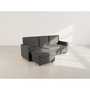 Meiya - canapé d'angle réversible 4 places convertible avec coffre en tissu - Gris foncé