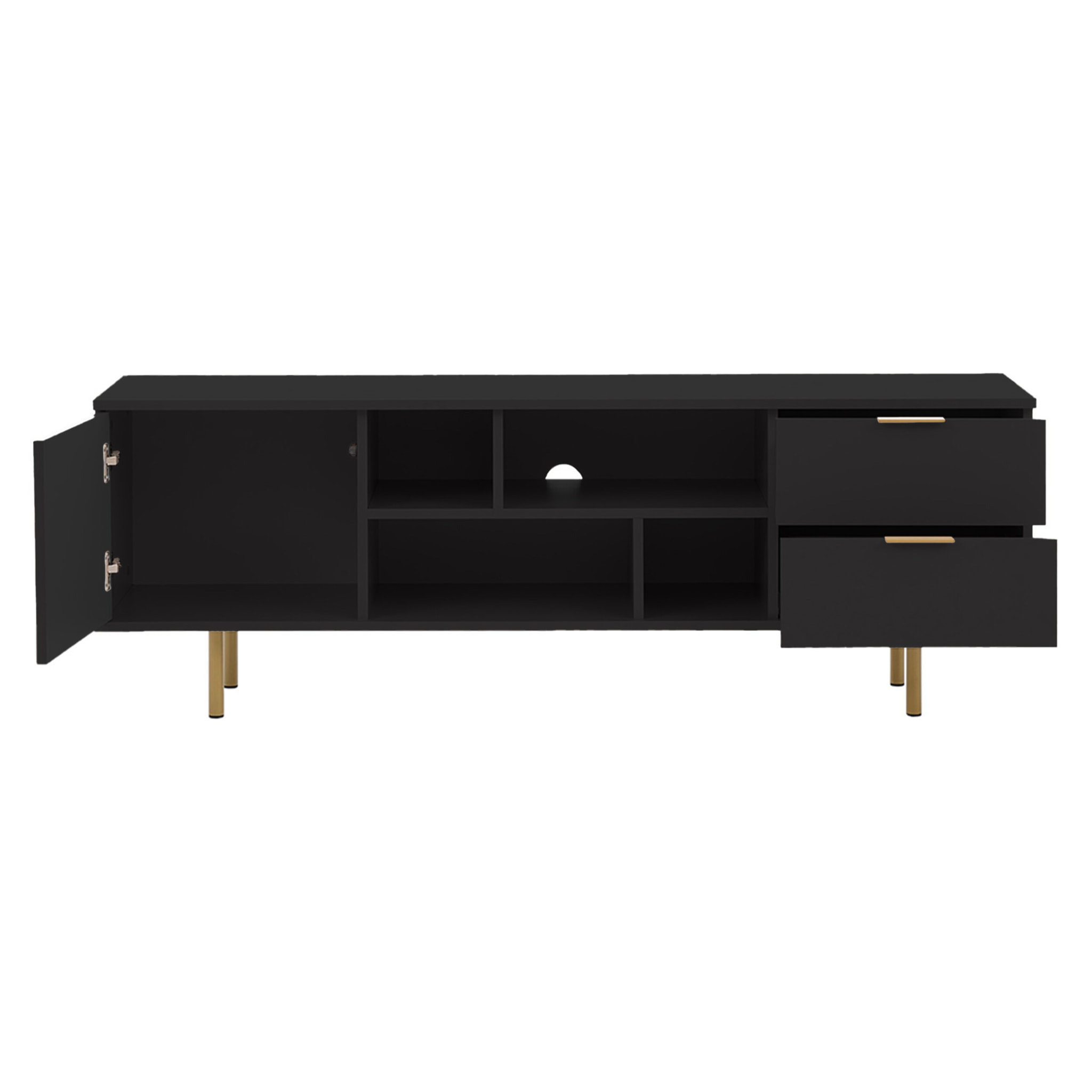 Monica - meuble TV - noir - 4 niches et 2 portes - 150 cm - Noir