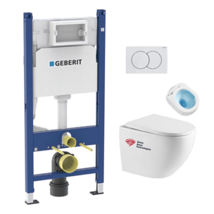 Pack WC Bati-support Geberit Duofix + WC sans bride Swiss Aqua Technologies + Plaque de commande Delta01 Blanche (FusionTQGeb3)