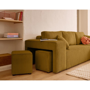 Topaze - canapé d'angle réversible 4 places - convertible avec coffre, tablette et poufs - en velours côtelé - Jaune