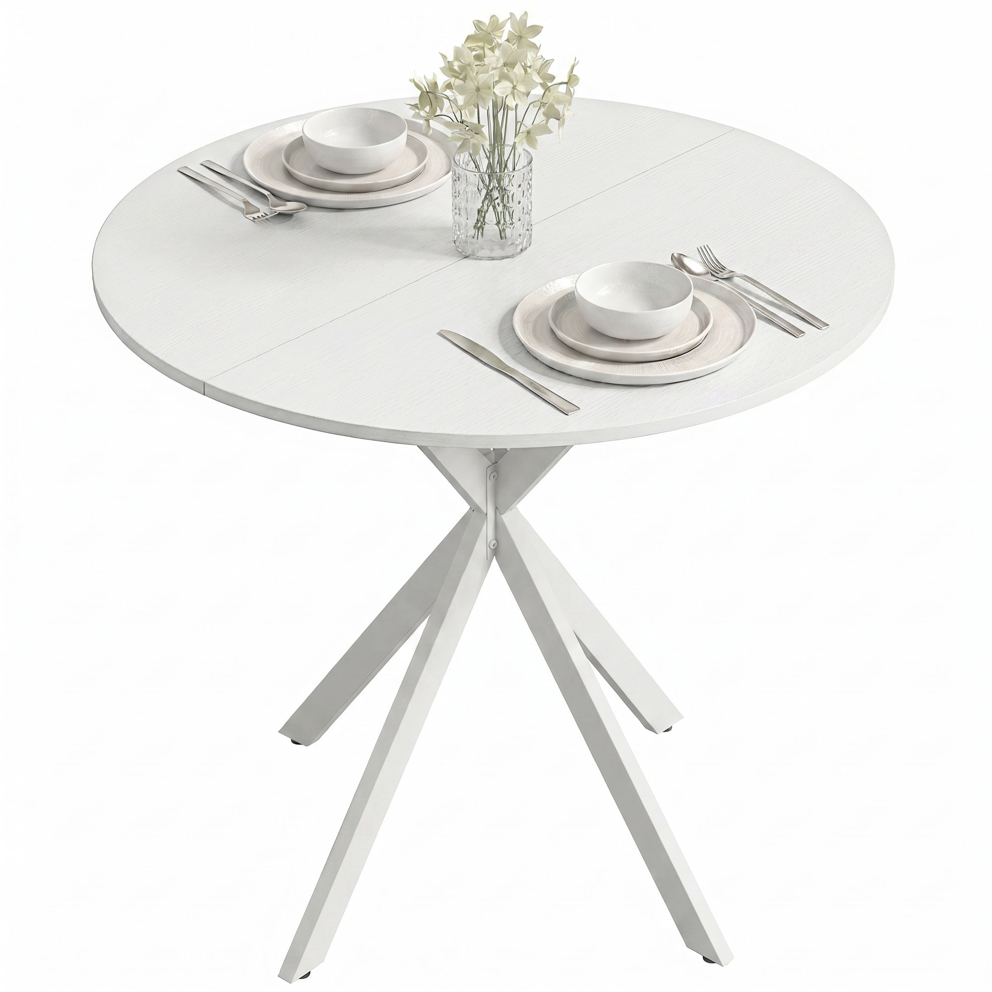 HOMCOM Mesa de Comedor Redonda, Mesa de Cocina Pequeña para 2 Personas, Estilo Moderno, Patas de Acero Cruzadas, para Comedor, Cocina, Salón, Ø80 cm, Blanco