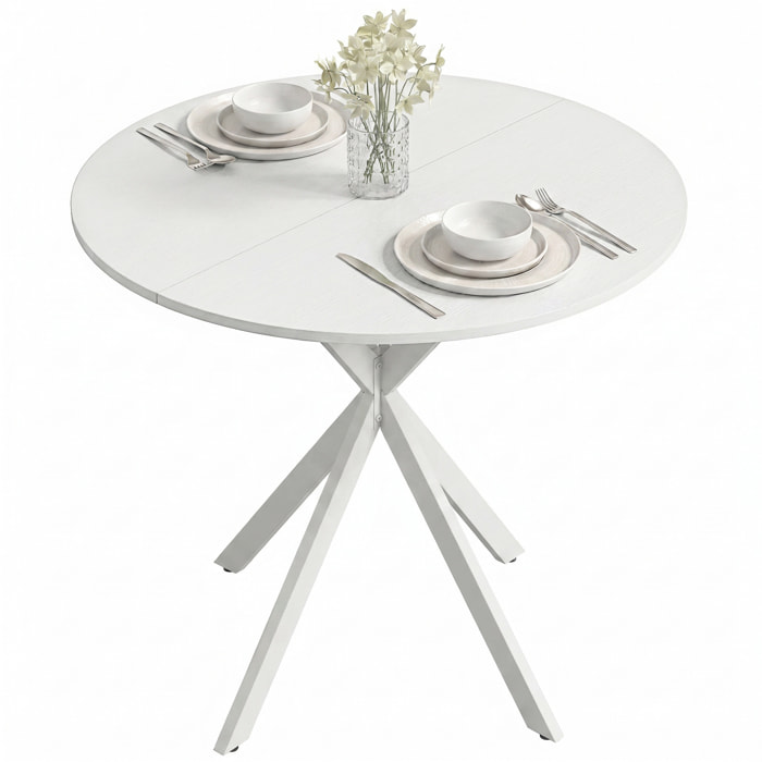 HOMCOM Mesa de Comedor Redonda, Mesa de Cocina Pequeña para 2 Personas, Estilo Moderno, Patas de Acero Cruzadas, para Comedor, Cocina, Salón, Ø80 cm, Blanco