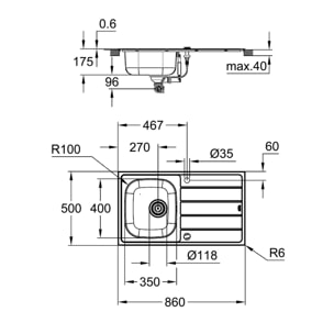 GROHE K200 Evier en acier inoxydable Inox