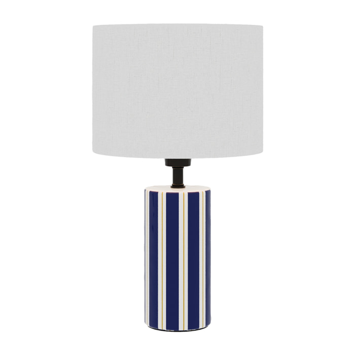 Lampe à Poser Hopper - Céramique Bleue & Abat-jour Lin