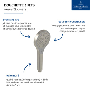 Pomme de douche 3 jets VILLEROY & BOCH Verve Showers Brushed Nickel Matt