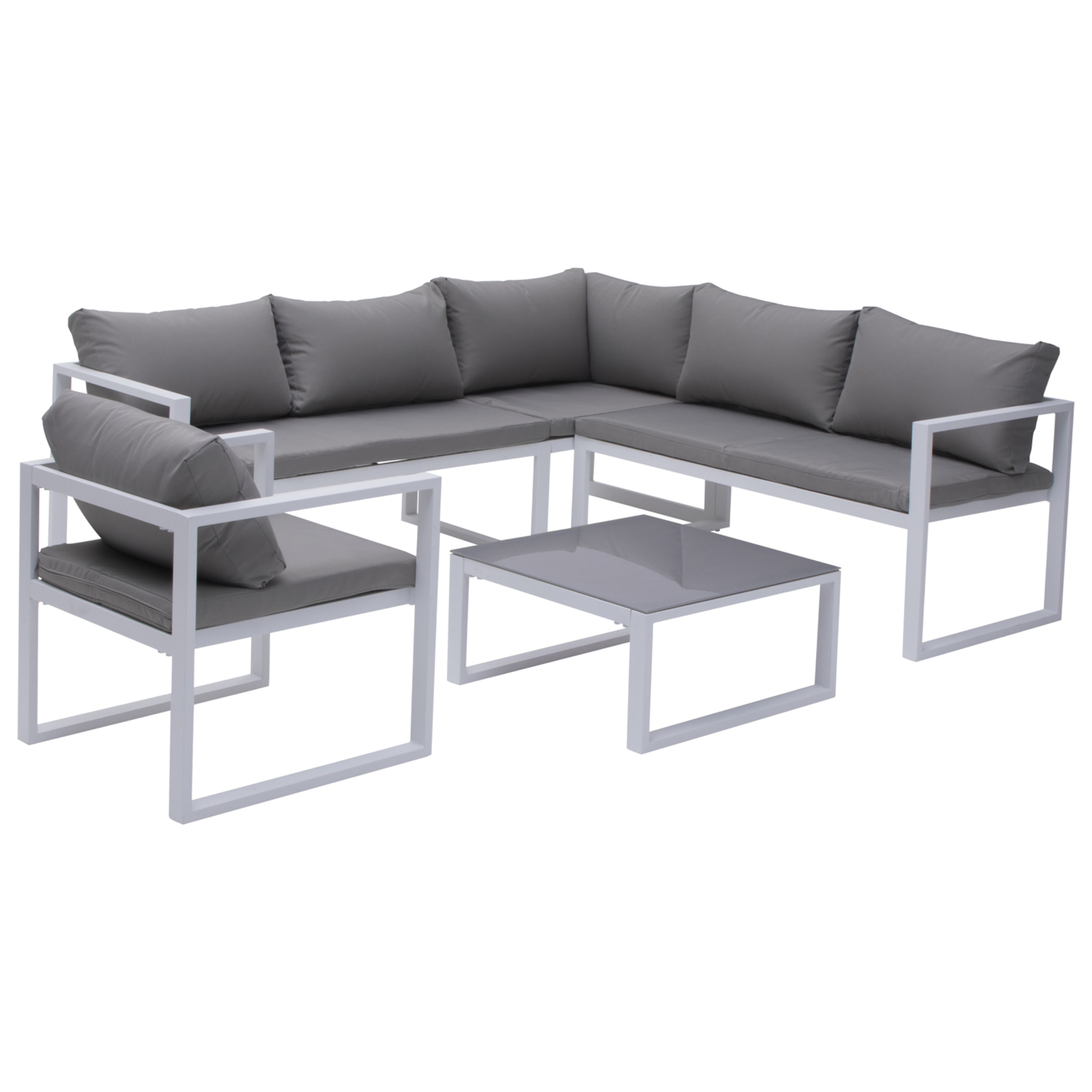 Salon de jardin modulable IBIZA en tissu gris 7 places - aluminium blanc