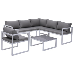 Salon de jardin modulable IBIZA en tissu gris 7 places - aluminium blanc