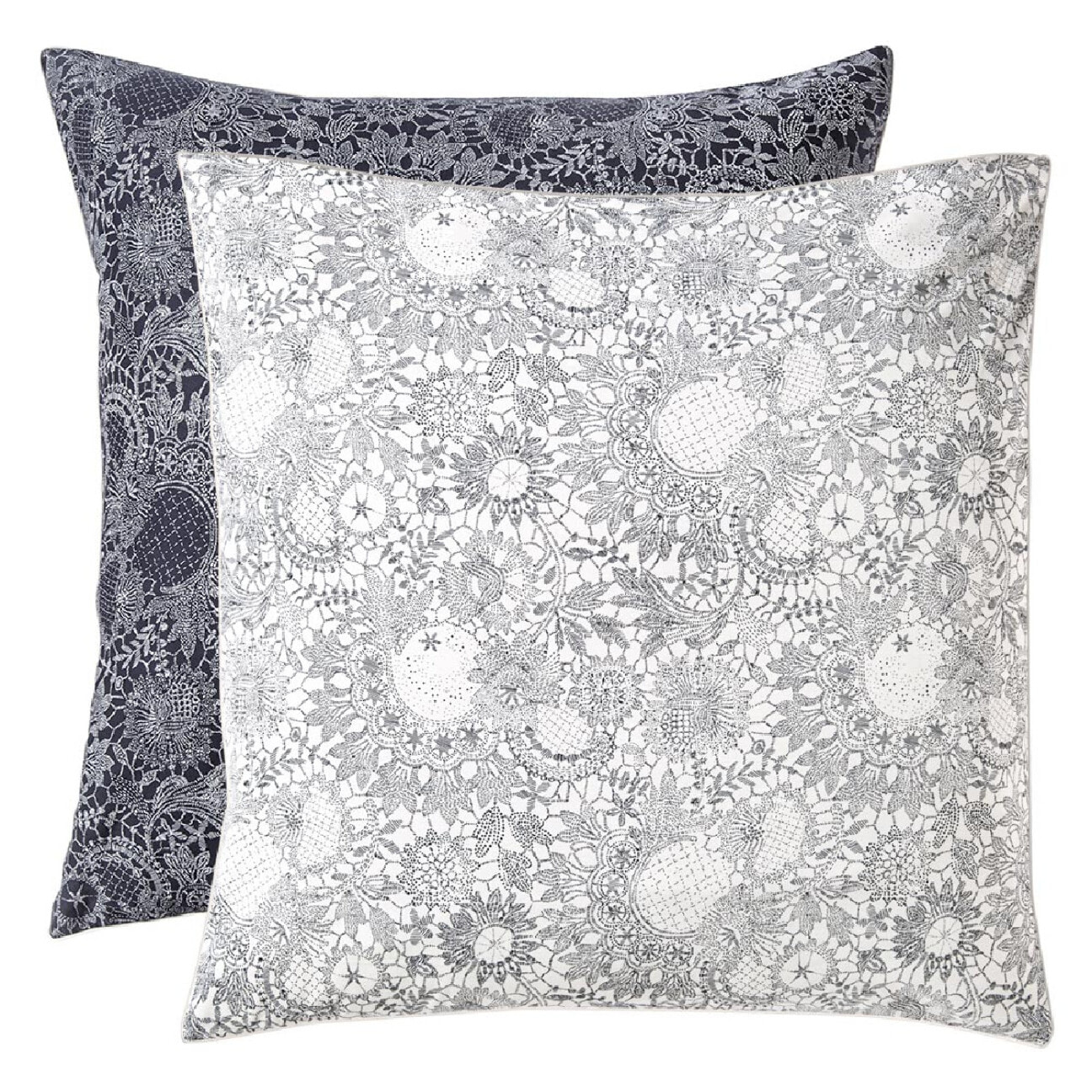 Taie d'oreiller percale de coton imprimé bleu Guipures marine