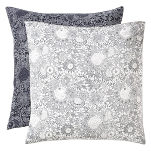 Taie d'oreiller percale de coton imprimé bleu Guipures marine