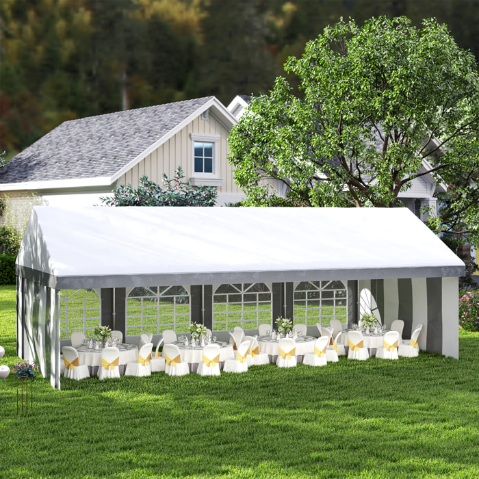 Carpa para Fiesta 4x8 m, Carpa de Jardín con Paredes Laterales Extraíbles, Puertas y Ventanas, Impermeable, Anti-UV, Cenador Gazabo para Boda, Camping, Eventos, Exterior, Gris y Blanco