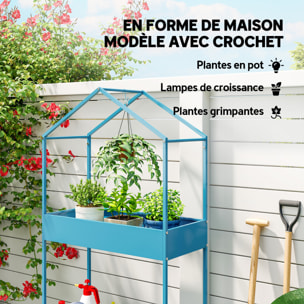 Étagère à plantes en métal 2 niveaux forme de maison bleu