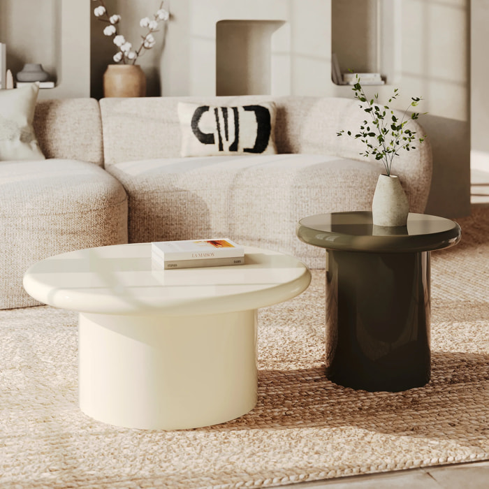 Lot de 2 tables basses laquées blanches et kaki en MDF - Apoline