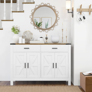 Buffet style rural chic 4 portes façades croisillons 2 étagères 2 tiroirs - dim.120 x 39,3 x 82,5 cm - métal noir effet bois blanc