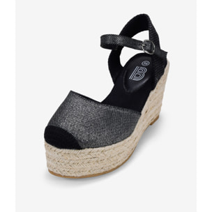 Alpargatas plomo con pulsera y cuña de esparto