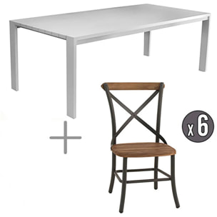 Table avec chaises aluminium et teck 6 personnes Castelo