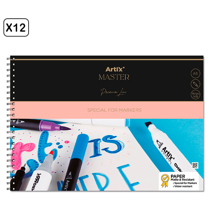 PACK 12 UDS BLOC DE MARKER PAPER 30 HOJAS A5 ESPIRAL