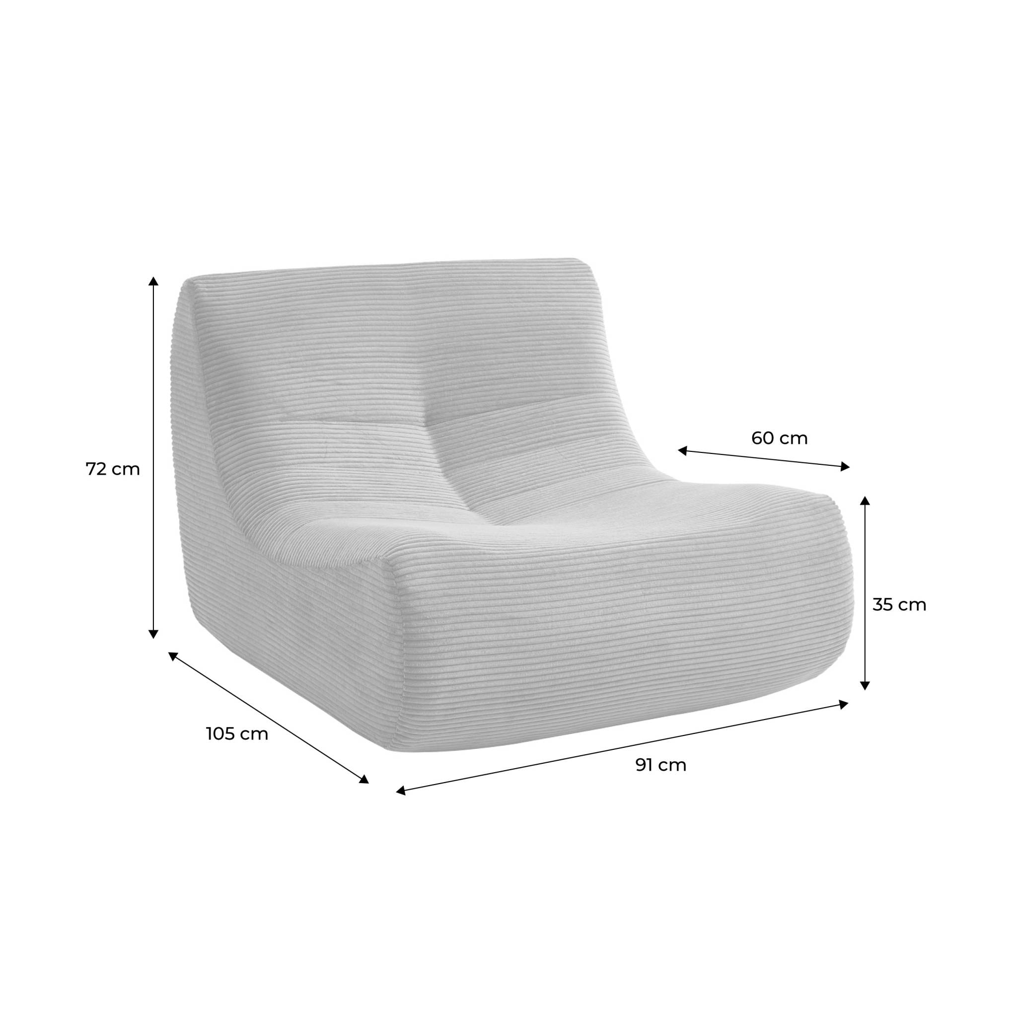 Chauffeuse velours côtelé 3 places crème L 91 x P 105 x H 72 cm - SOKOL