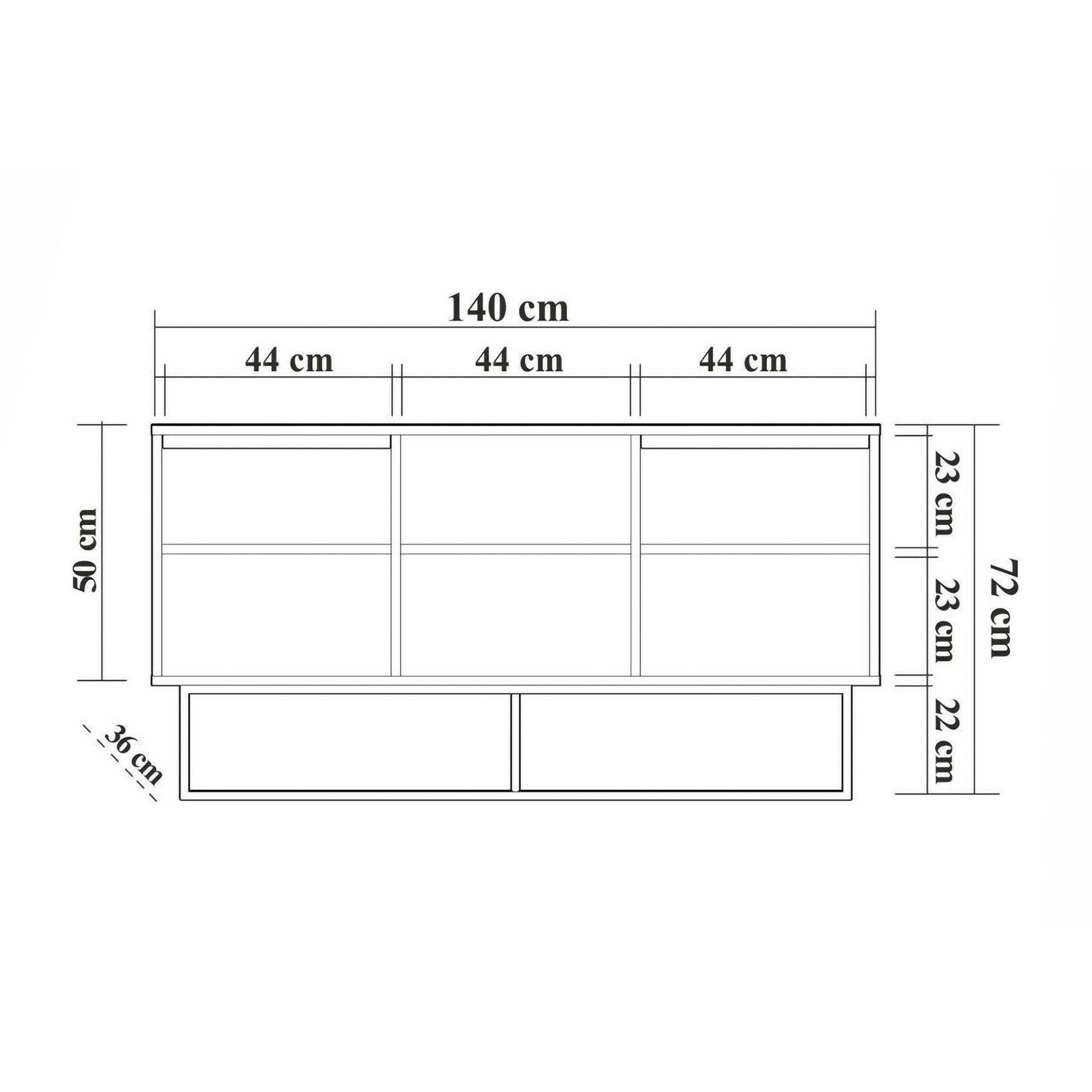 Credenza Deulofe, Buffet da soggiorno, Madia da salotto, Dispensa da cucina, 140x36h72 cm, Noce e Nero