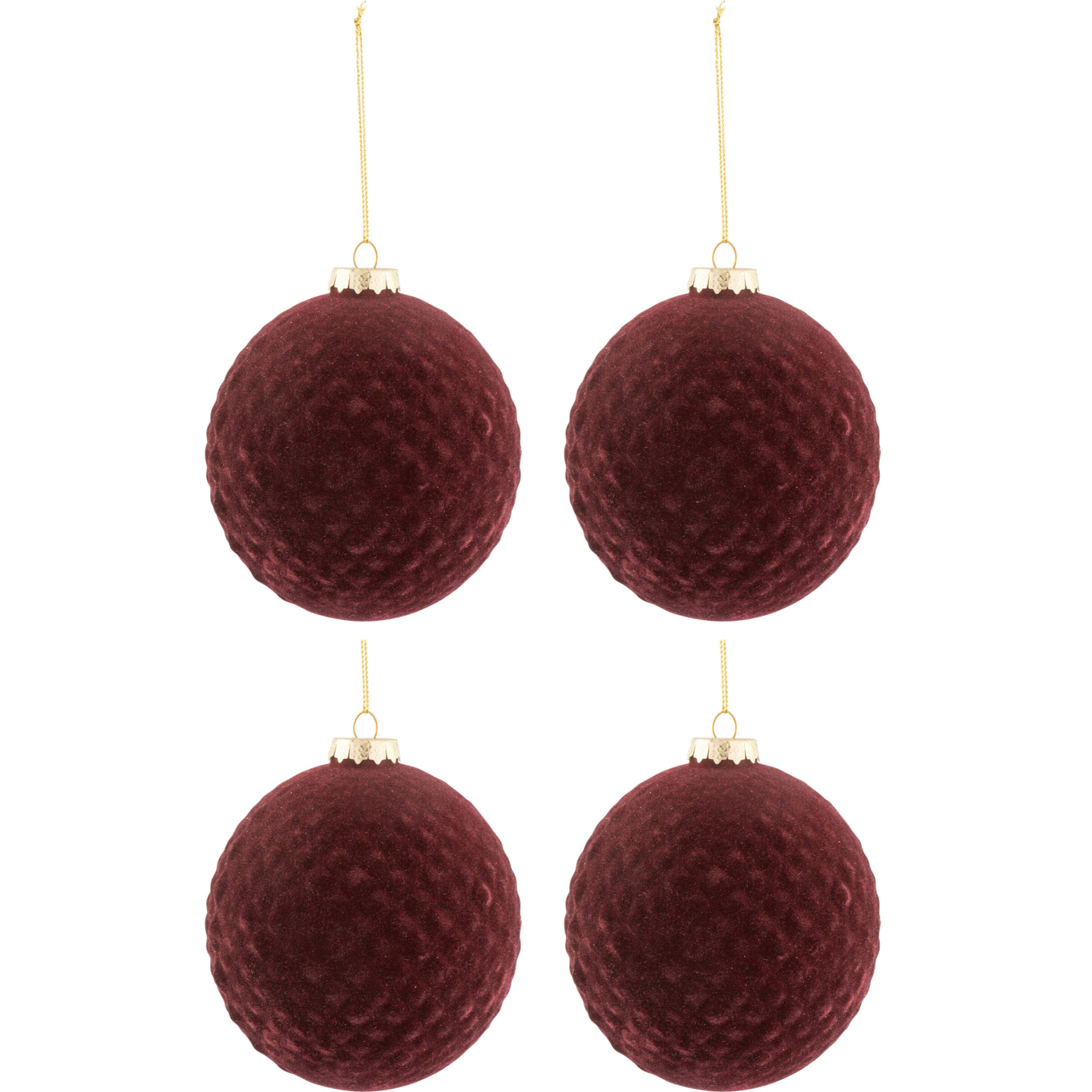 J-Line boule de Noël Motifs - verre/velours - bordeaux - medium - 4 pcs
