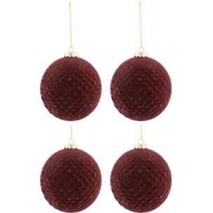 J-Line boule de Noël Motifs - verre/velours - bordeaux - medium - 4 pcs