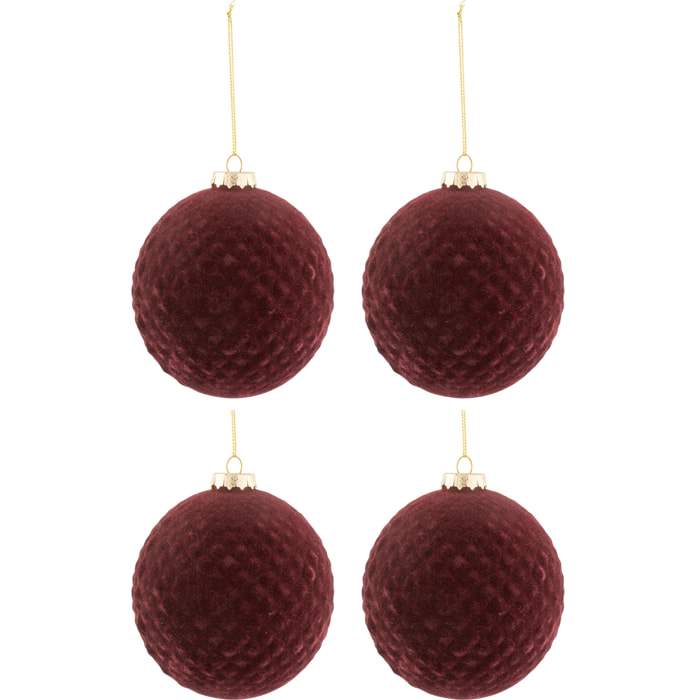 J-Line boule de Noël Motifs - verre/velours - bordeaux - medium - 4 pcs