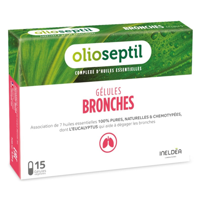 OLIOSEPTIL - Gélules Bronches - Complexe d'huiles essentielles pures - Gélules végétales L-Vcaps - Dès 15 Ans - Aide à dégager les bronches et assainir les voies respiratoires