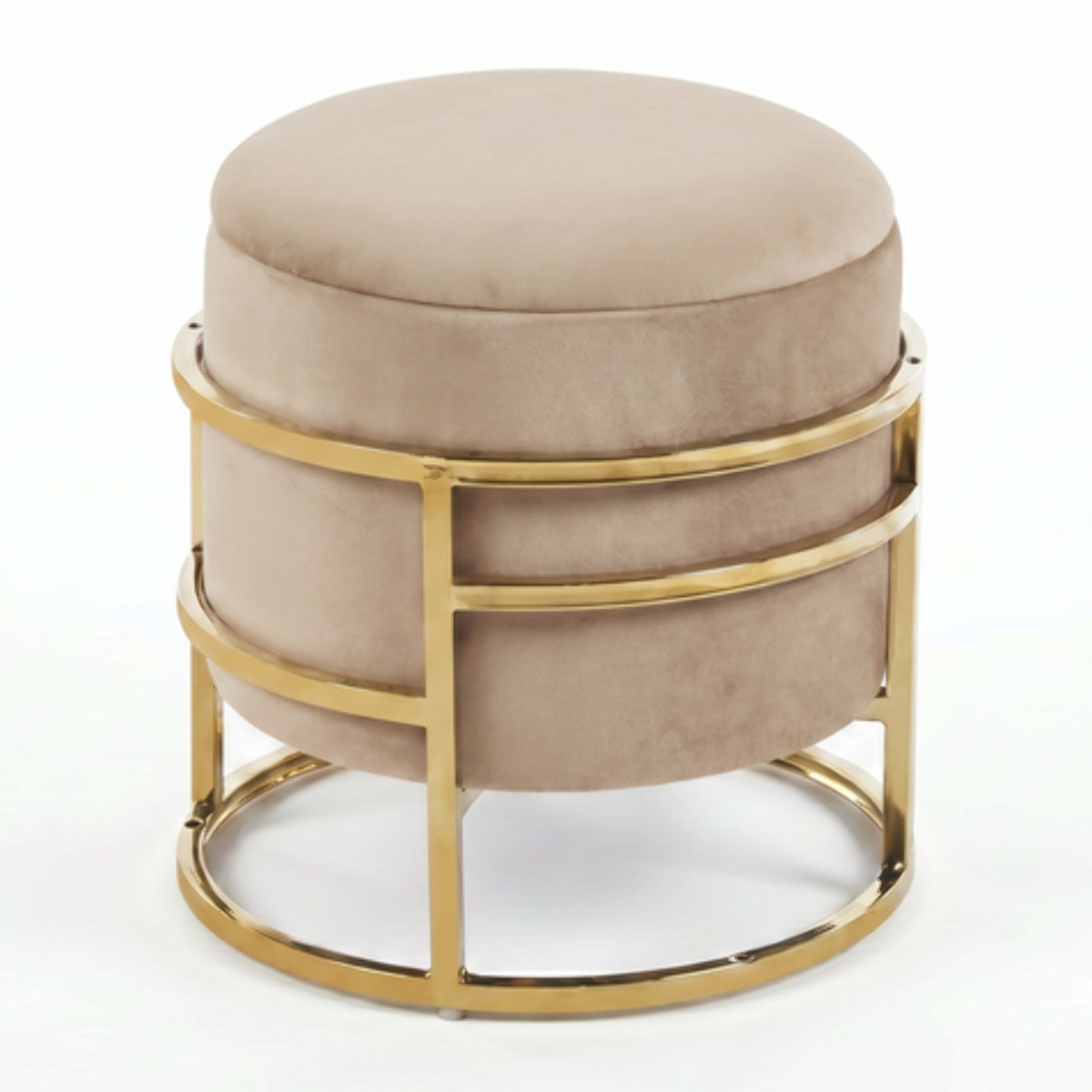 Pouf Contenitore Rotondo in Velluto con Coperchio e Base in Acciaio Dorata, Seduta Imbottita con Vano Contenitore dallo Stile Elegante per Soggiorno, Camera da Letto e Ingresso