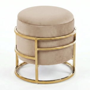 Pouf Contenitore Rotondo in Velluto con Coperchio e Base in Acciaio Dorata, Seduta Imbottita con Vano Contenitore dallo Stile Elegante per Soggiorno, Camera da Letto e Ingresso