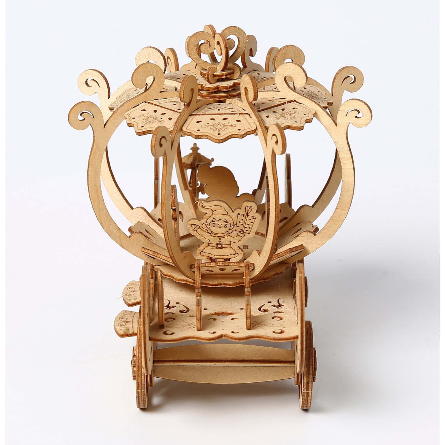 Maqueta de Madera 3D, diseño de Carruaje de calabaza con movimiento mecánico. 82 piezas.