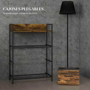 Mueble Organizador Cajonera de Tela con Cajones Plegables y Marco de Acero Estilo Industrial para Salón Recibidor Dormitorio 60x29x85 cm Marrón Rústico