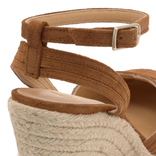 Alpargata de cuña Colina en serraje con cierre pulsera y doble plataforma