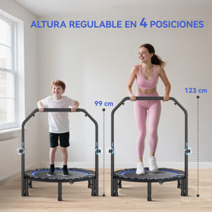 Trampolín de Fitness Adultos Ø102 cm, Cama Elástica Plegable con Mango Ajustable de 4 Niveles y Bandas, para Entrenamiento Piernas Cuerpo en Hogar Oficina Gimnasio Exterior, Carga 150 kg Azul
