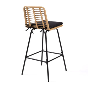 Tabourets de bar Cuba style rotin avec coussin - lot de 2