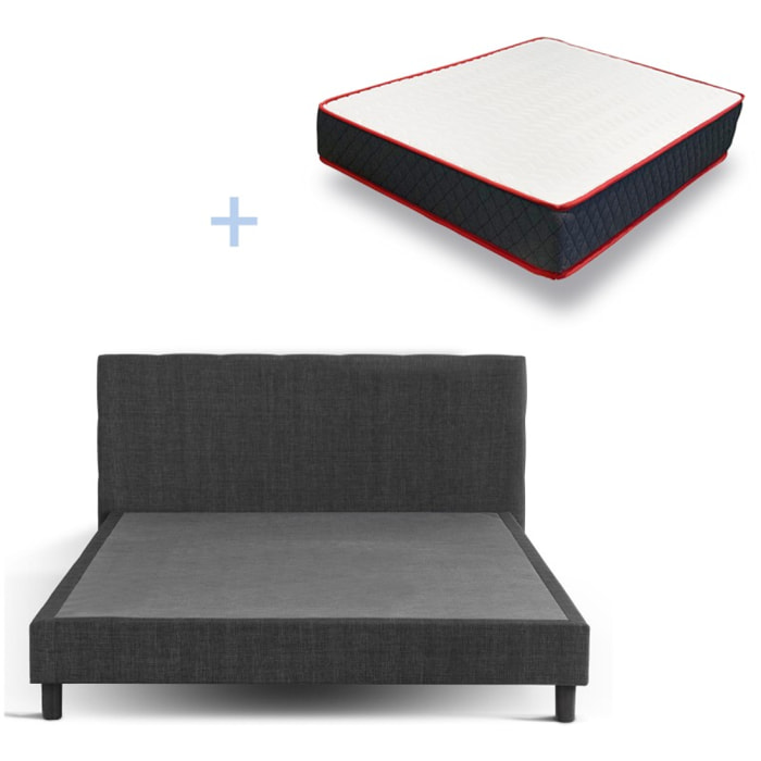 Lit Venise Tissu Gris fonce + Matelas Memoire de Forme| Design et qualité