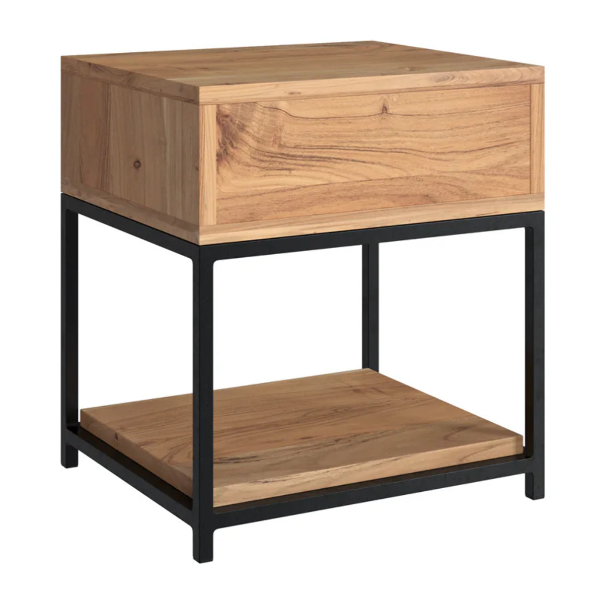 Table de chevet en bois d'acacia et métal, 1 tiroir et 1 étagère - Alabama