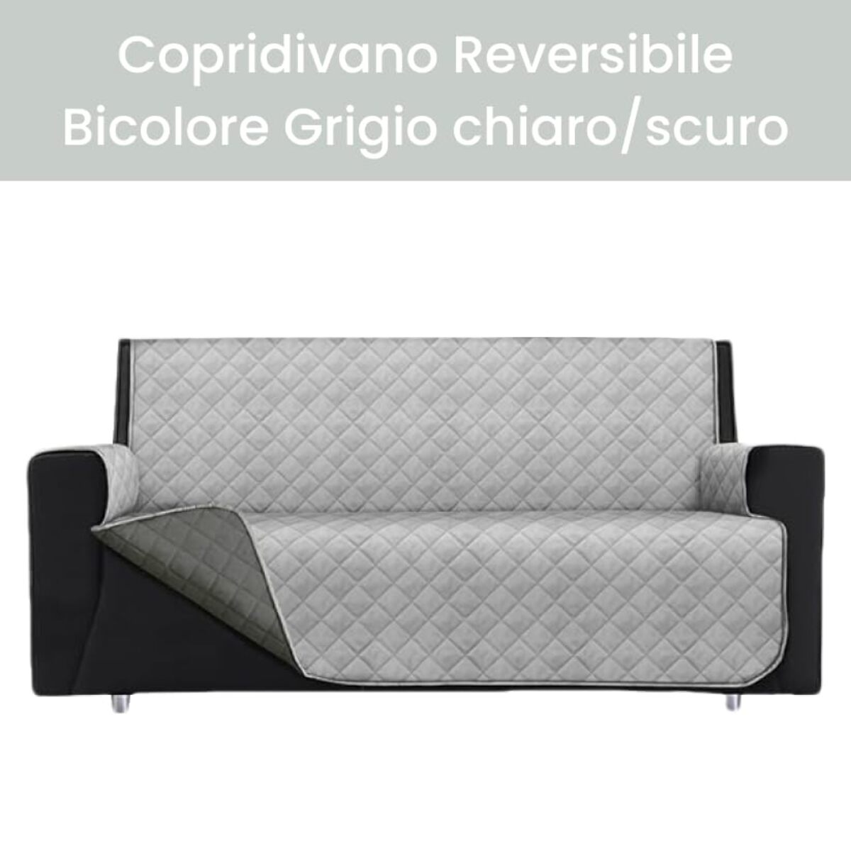 INTRECCI Copridivano 3 Posti Grigio Chiaro/Grigio Scuro Bicolore Antimacchia Waterproof Facilmente Lavabile con Elastico Misure Multiple Salva Divano Reversibile Certificazione Oeko Tex