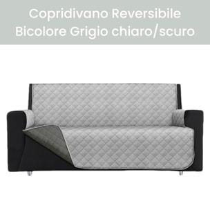 INTRECCI Copridivano 3 Posti Grigio Chiaro/Grigio Scuro Bicolore Antimacchia Waterproof Facilmente Lavabile con Elastico Misure Multiple Salva Divano Reversibile Certificazione Oeko Tex