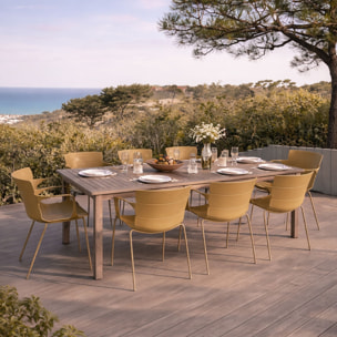 Ensemble de jardin table en bois d'acacia et 8 fauteuils ocre MONTAUK