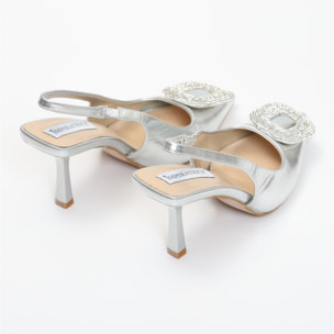 Dècolletè slingback in simil pelle con dettaglio strass sulla punta