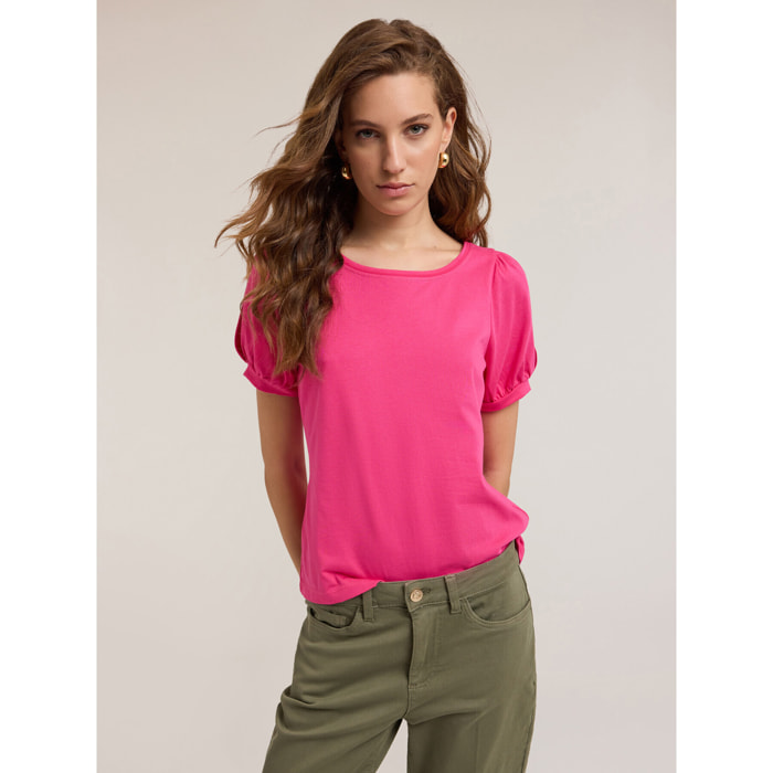Motivi - T-shirt con maniche a palloncino - Fucsia