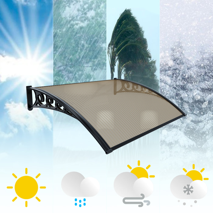 Pensilina Per Copertura In Policarbonato Alveolare Tettoia Modulabile Per Esterno Porte Balcone Finestre Elegante Resistente Fumè 80 x 120 cm