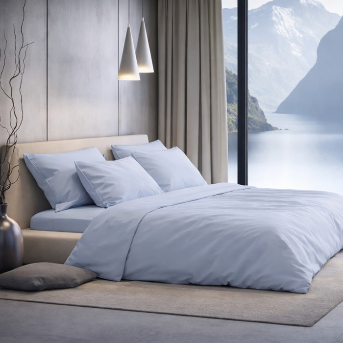 SARTORIALE Completo letto Elegance Tinta Unita in Percalle_Matrimoniale_Azzurro Polvere