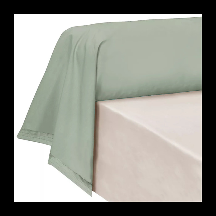 Taie de traversin percale de coton uni vert Olana kaki