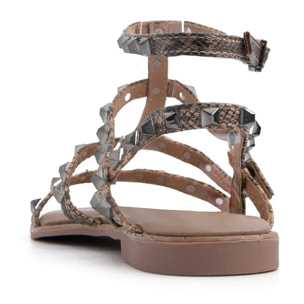 Sandalo flat con pietre noir - KHAKI