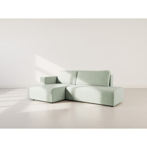 Topaze - canapé d'angle gauche 4 places convertible avec coffre en velours côtelé - Vert sauge