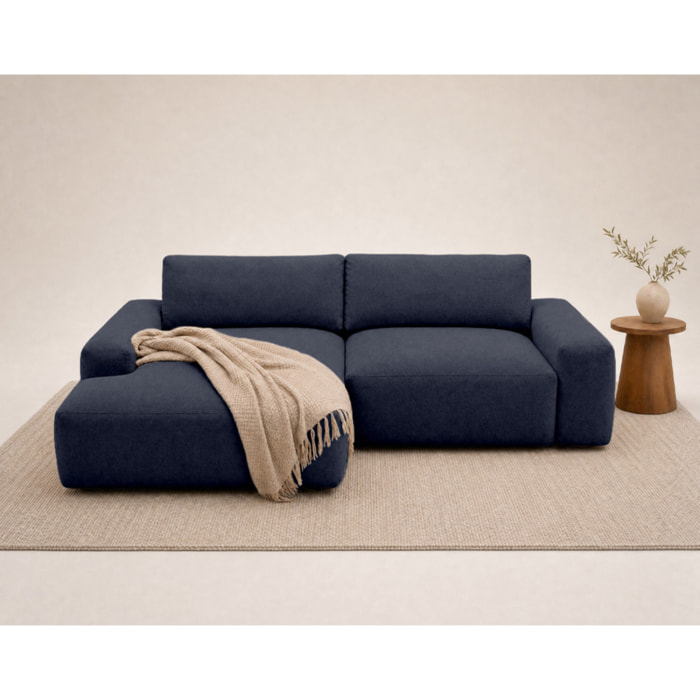 Tama - Canapé d'angle gauche 4 places convertible avec coffre en tissu - Bleu marine
