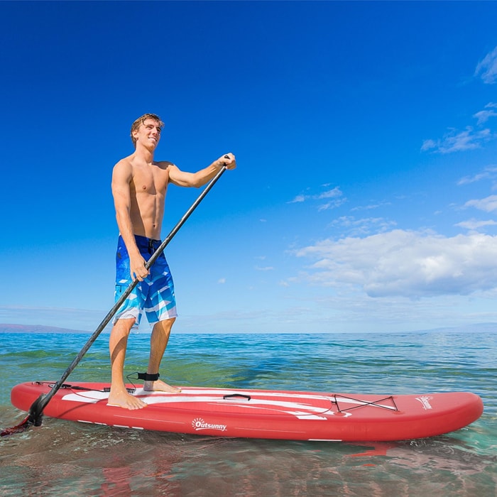 Stand up paddle gonflable surf planche de paddle pour adulte dim. 300L x 76l x 15H cm nombreux accessoires fournis PVC blanc rouge