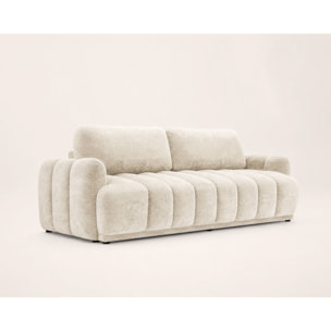 Silvia - Canapé droit 3 places convertible avec coffre - en tissu bouclette - Beige