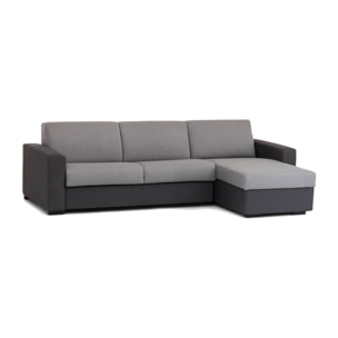 Divano Letto Alicya, Divano ad angolo, 100% Made in Italy, Sofà con apertura girevole, con Penisola contenitore reversibile, con Braccioli standard, Cm 280x95h90, Grigio e Antracite