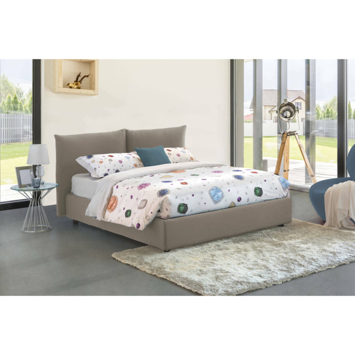 Letto matrimoniale Alizarin, Letto contenitore con rivestimento in tessuto, 100% Made in Italy, Apertura frontale, adatto per materasso Cm 160x190, Tortora